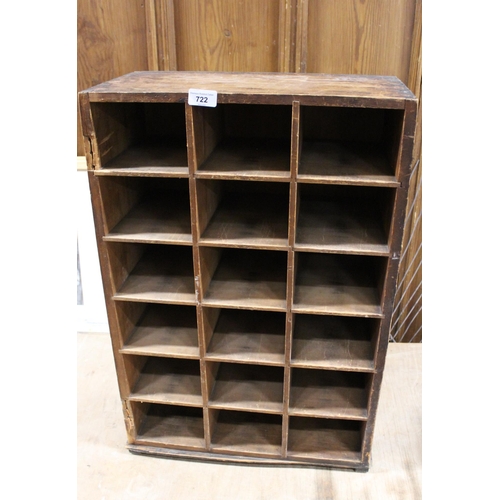 722 - Pigeon hole style 18 section cabinet.