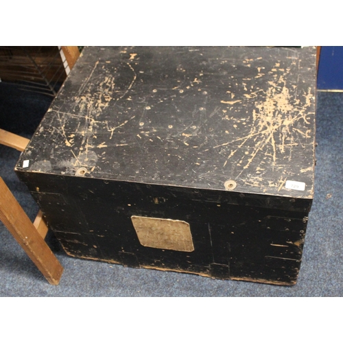 729 - Antique silver storage chest with green fabric lining.