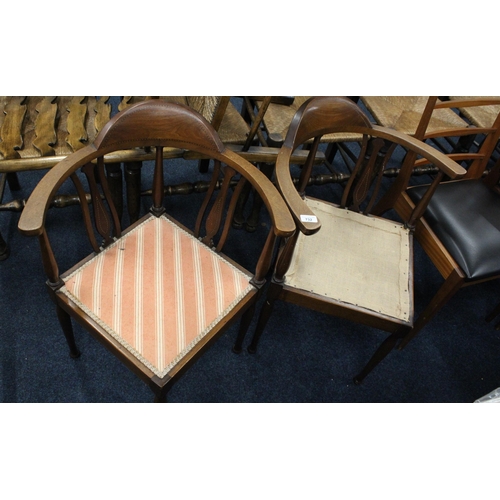 732 - A Pair of Mahogany and inlaid tub shaped corner chairs.