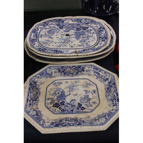 124 - Victorian blue and white Royal Persian meat plates, drainers, etc.