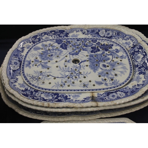 124 - Victorian blue and white Royal Persian meat plates, drainers, etc.