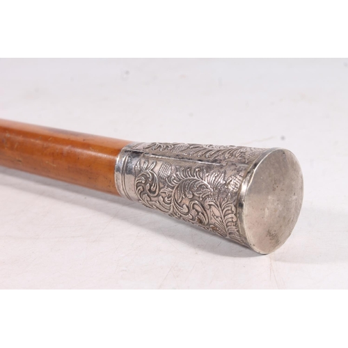 125 - Victorian Malacca cane with Indian white metal top, and a top hat (2)