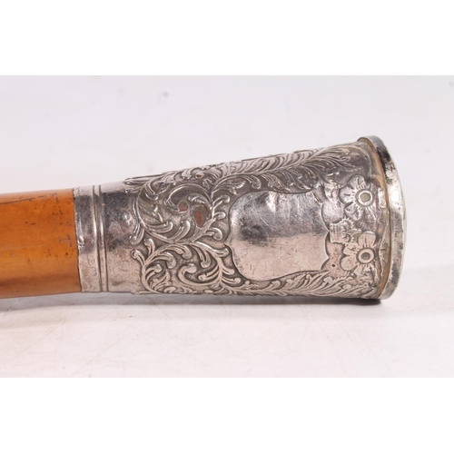 125 - Victorian Malacca cane with Indian white metal top, and a top hat (2)