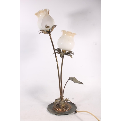 126 - Early 20th century brass and copper Art Nouveau table lamp of twisted floral form, in the style of W... 
