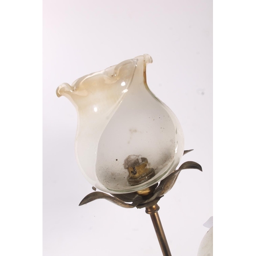 126 - Early 20th century brass and copper Art Nouveau table lamp of twisted floral form, in the style of W... 