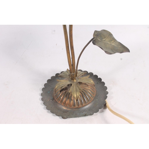 126 - Early 20th century brass and copper Art Nouveau table lamp of twisted floral form, in the style of W... 