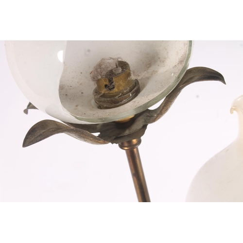 126 - Early 20th century brass and copper Art Nouveau table lamp of twisted floral form, in the style of W... 