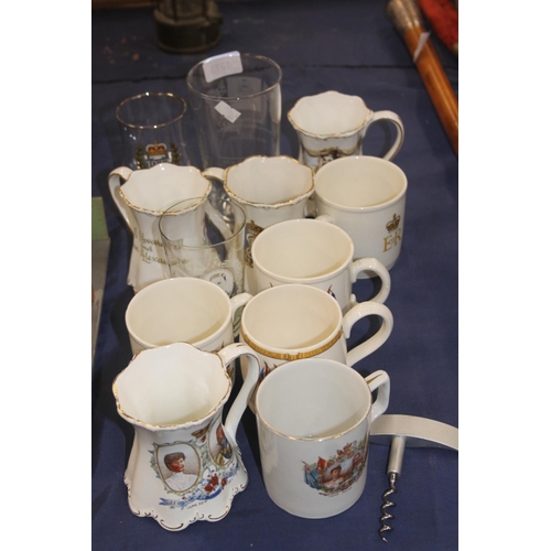 127 - Commemorative ceramics, cups and glassware.