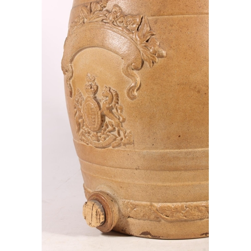 129 - Victorian stoneware barrel converted into a table lamp, 47cm high.