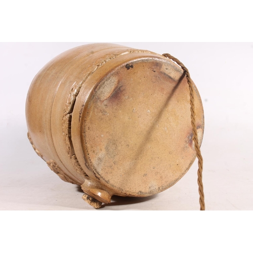 129 - Victorian stoneware barrel converted into a table lamp, 47cm high.