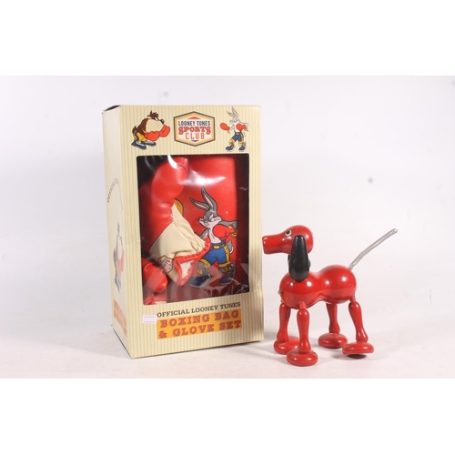 136 - Vintage dog toy, a Looney Tunes boxing bag and glove set.