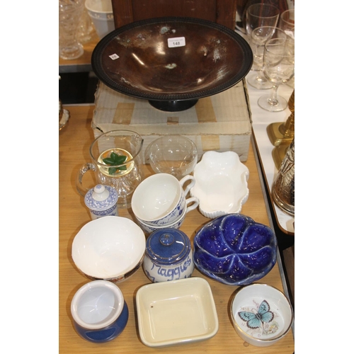 148 - Pedestal bowl, set of six boxed glasses, various ceramics, etc.