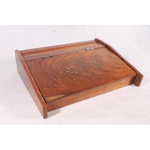 154 - Hardwood writing slope with brass inlay.