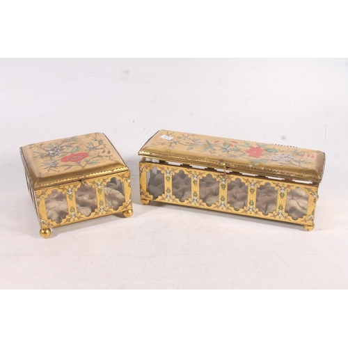 169 - Two large French gilt metal and glass enamelled  jewellery caskets.