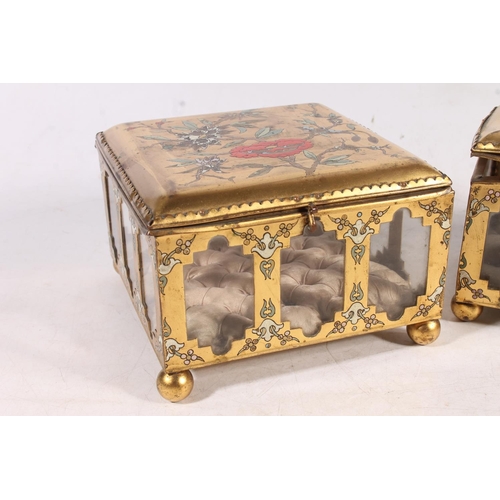 169 - Two large French gilt metal and glass enamelled  jewellery caskets.