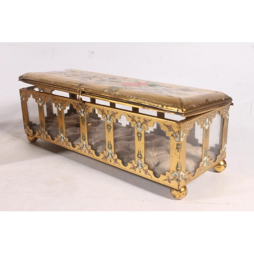 169 - Two large French gilt metal and glass enamelled  jewellery caskets.