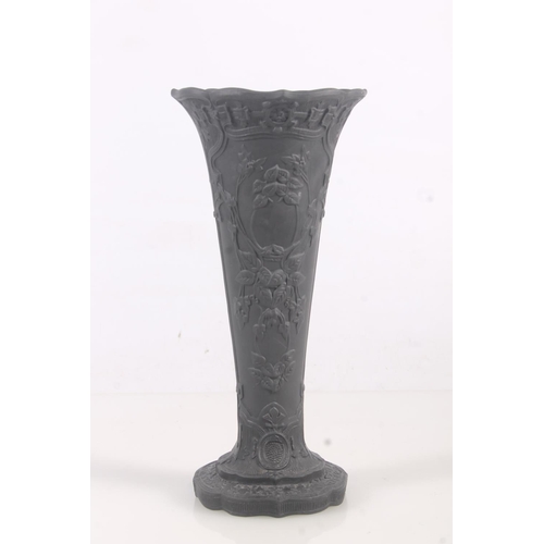 172 - Wedgwood black basalt pottery trumpet form vase, H24cm.