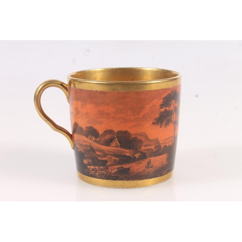 175 - English early 19thC transfer printed coffee cup with gilt interior, H6.5cm.