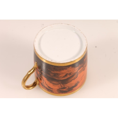 175 - English early 19thC transfer printed coffee cup with gilt interior, H6.5cm.