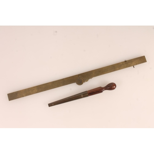 177 - 19thC French brass folding navigational rule and a 19thC treen tool with internal cutting blade.