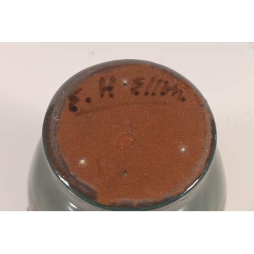 185 - Elton Ware of Clevedon art pottery double spout vase, base signed E.H. Elton, H12.5cm