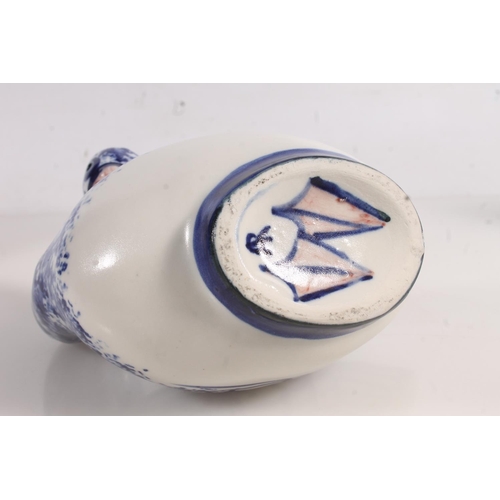 207 - Late 18thC porcelain blue and white willow pattern teapot, a modern pottery blue and white duck vase... 