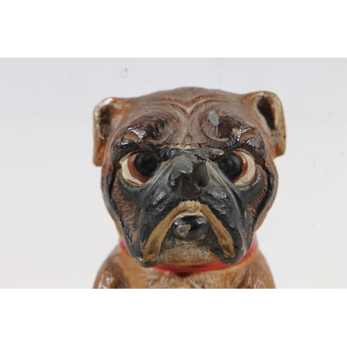 222 - German cold painted spelter figurine of a bulldog puppy with bug on nose, H8cm.