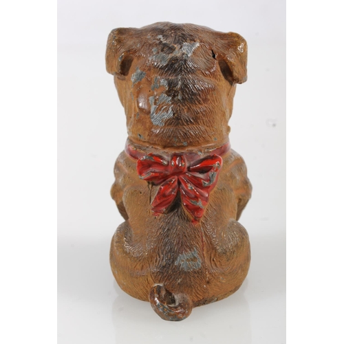 222 - German cold painted spelter figurine of a bulldog puppy with bug on nose, H8cm.