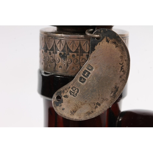 236 - German 19thC brown glass bottle with attached silver Whisky decanter label, H21cm.
