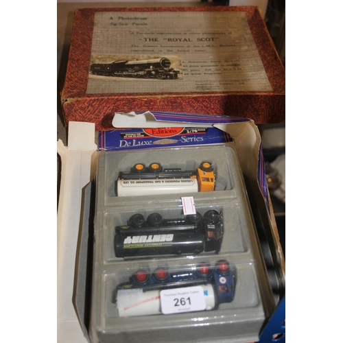 261 - EFE model tankards and a Royal Scots jigsaw.