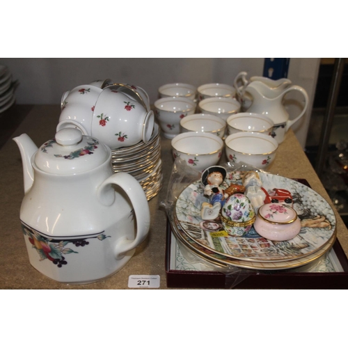 271 - Colclough part teaset, collectors plates, Royal Copenhagen figures, etc.