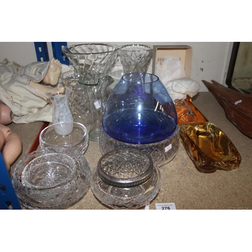 276 - Glassware to include vases, Edinburgh Crystal jar, art glass, etc.
