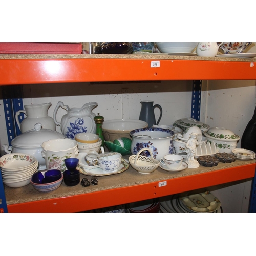 277 - Shelf containing decorative ceramics to include tureen and cover, Copeland spode pin dishes, etc.