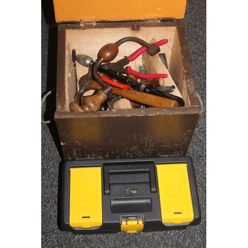 295 - Hinged top tool box with tools and a smaller tool box.