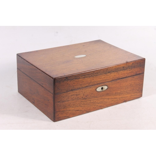 87 - 19th century wooden work box with mother-of-pearl inlay, 29cm wide.