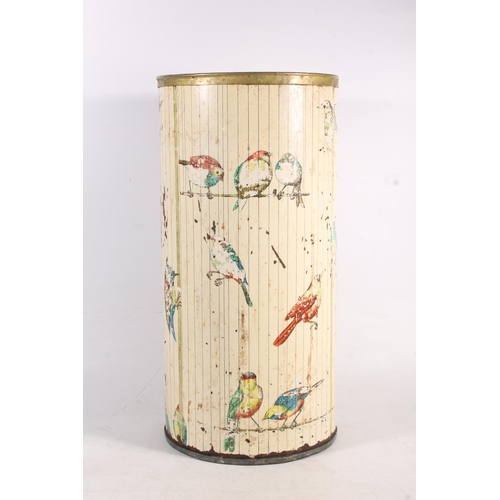 89 - Vintage metal stick stand with decoration of birds in the style of Piero Fornasetti, 53cm high.