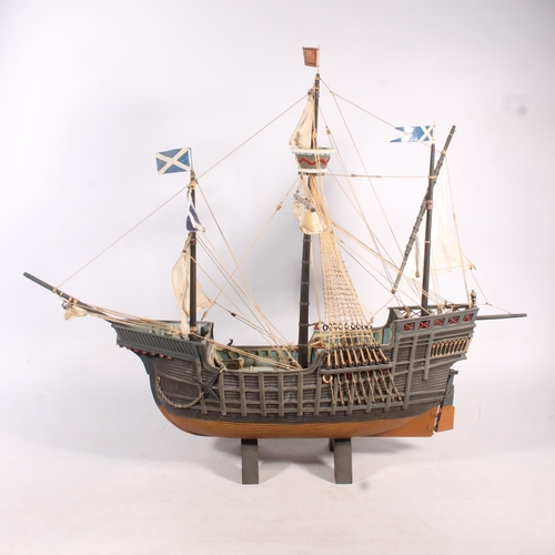 93 - Cast model of a galleon flying Saltire flags.