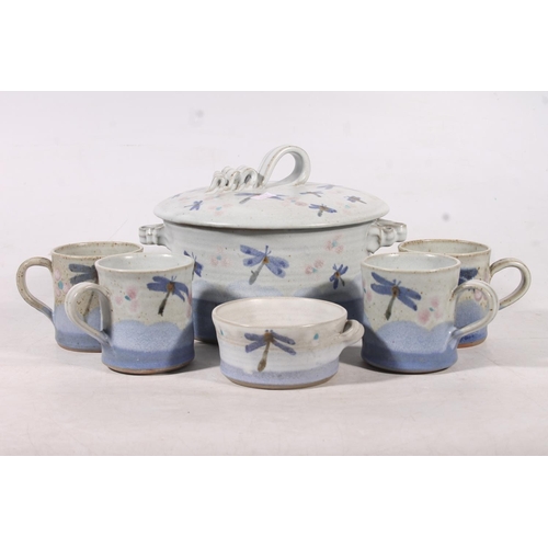 19 - Susan K Senior, a Scottish studio pottery tureen and cover and cups stamped SKS.