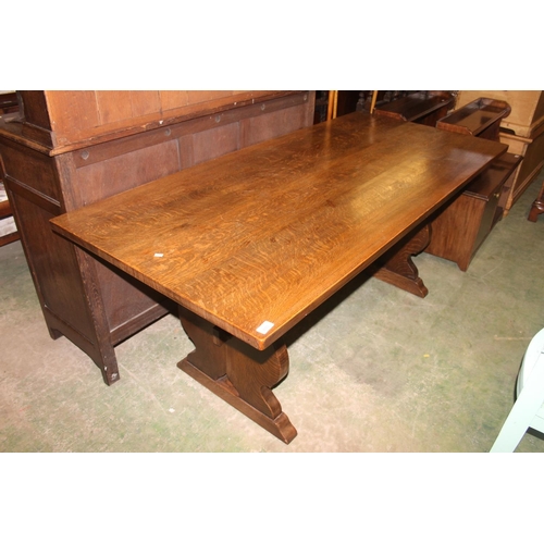 693 - Oak refectory table, 183cm wide x 78cm tall.