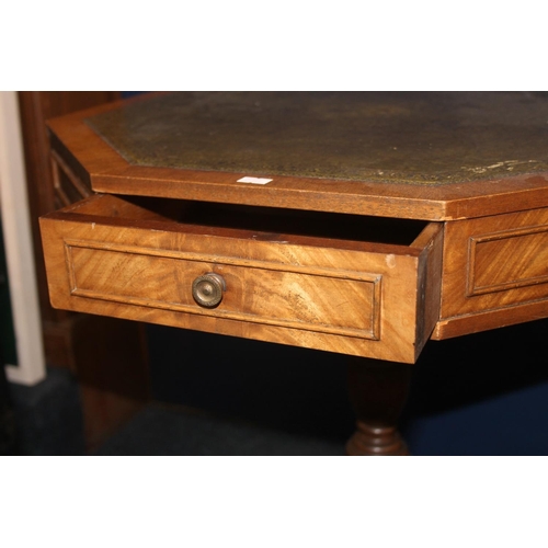 721 - Octagonal topped mahogany occasional table with leather skiver, in green.