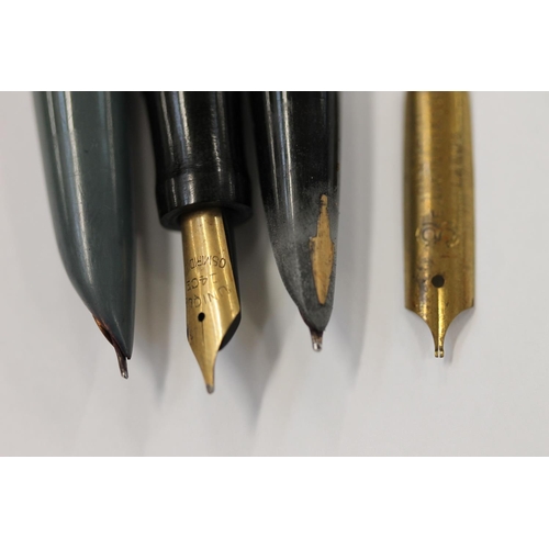 230 - Vintage enamel bowling and other badges, Parker Pens and a 'Unique' marbled fountain pen (qty)