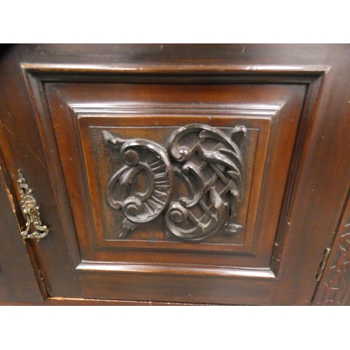 611 - Irish-style mahogany mirror-back sideboard,  251cm high, 185cm wide and 56.5cm deep.