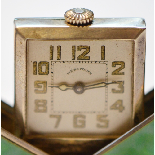 176 - Art Deco silver-cased pocket travel clock by Mersmann, stamped '0.935 Breveté' to reverse, square di... 