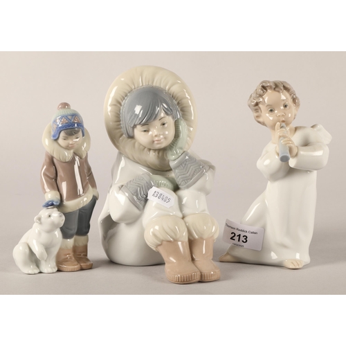 213 - Two Lladro figures, Angel and boy with polar bear and Nao figure (3)