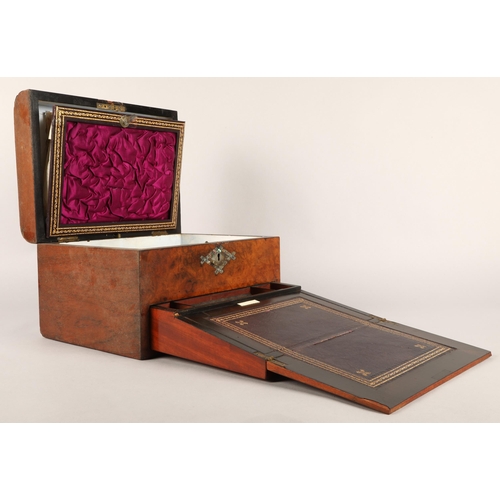 241 - 19th century walnut inlaid travelling box with writing slope to drawer.