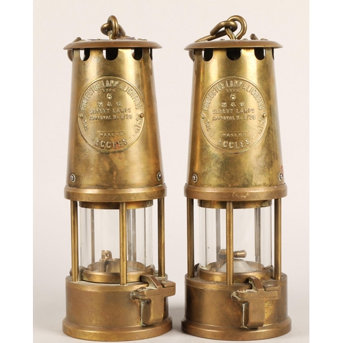 242 - Two Eccles brass miners lamps.