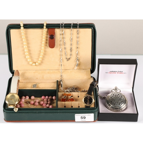 59 - Sgian Dubh Co. cased mechanical pocket watch, Ciro costume pearl necklace with 9ct gold clasp, beads... 