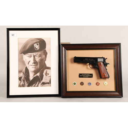 341 - Commemorative John Wayne Armed Forces replica pistol and framed print