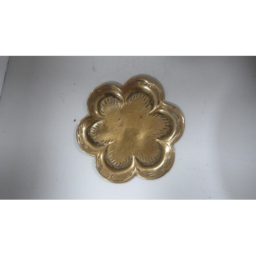 106 - Indian brass niello-style bowl and a brass clover-shaped dish.  (2)