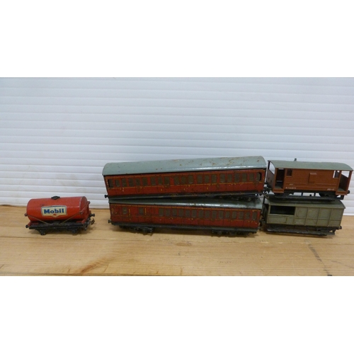 14 - Three boxes containing assorted rolling stock, track etc.